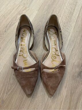 Sam Edelman Brown Suede Pointed D'Orsay Flats with Buckle